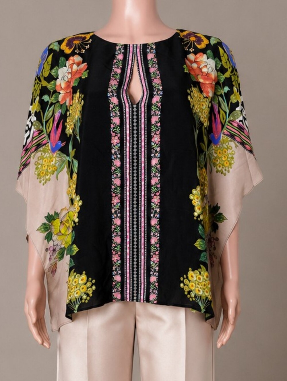 Etro Floral Silk Geometric Kimono Cape Top Size 48